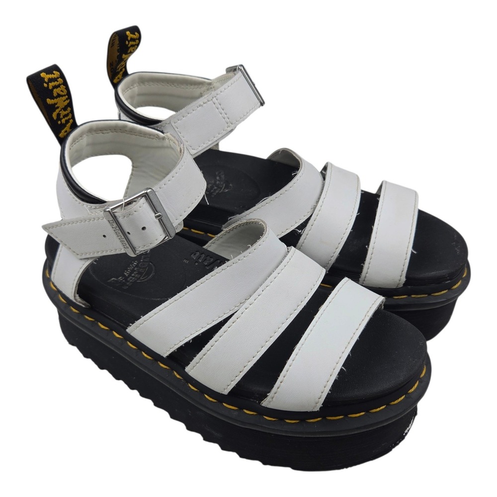 Dr. Martens Blaire Quad 6 White Platform Sandals Chunky Strappy Glads Goth Punk